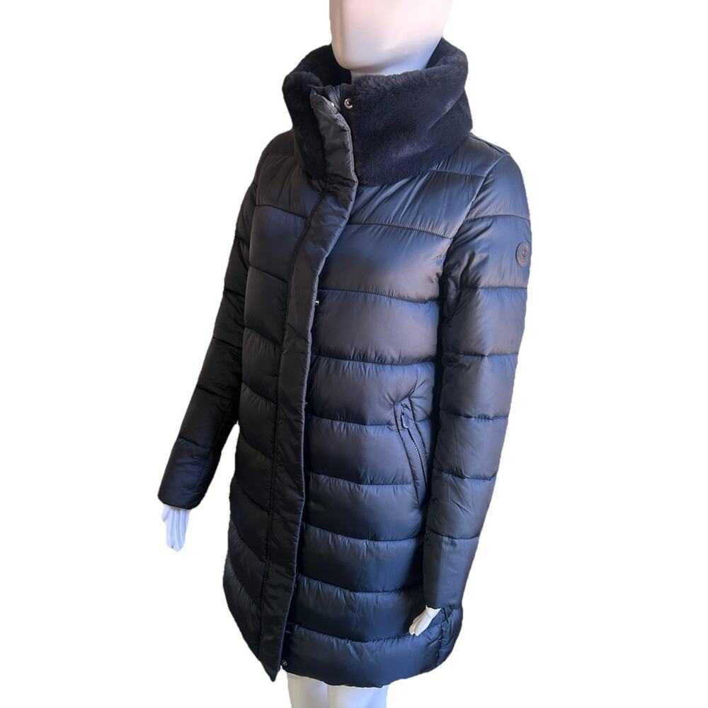 Save The Duck Dalea Faux Fur Collar Longline Puffer Jacket Blue Women’s Small - Picture 13 of 14